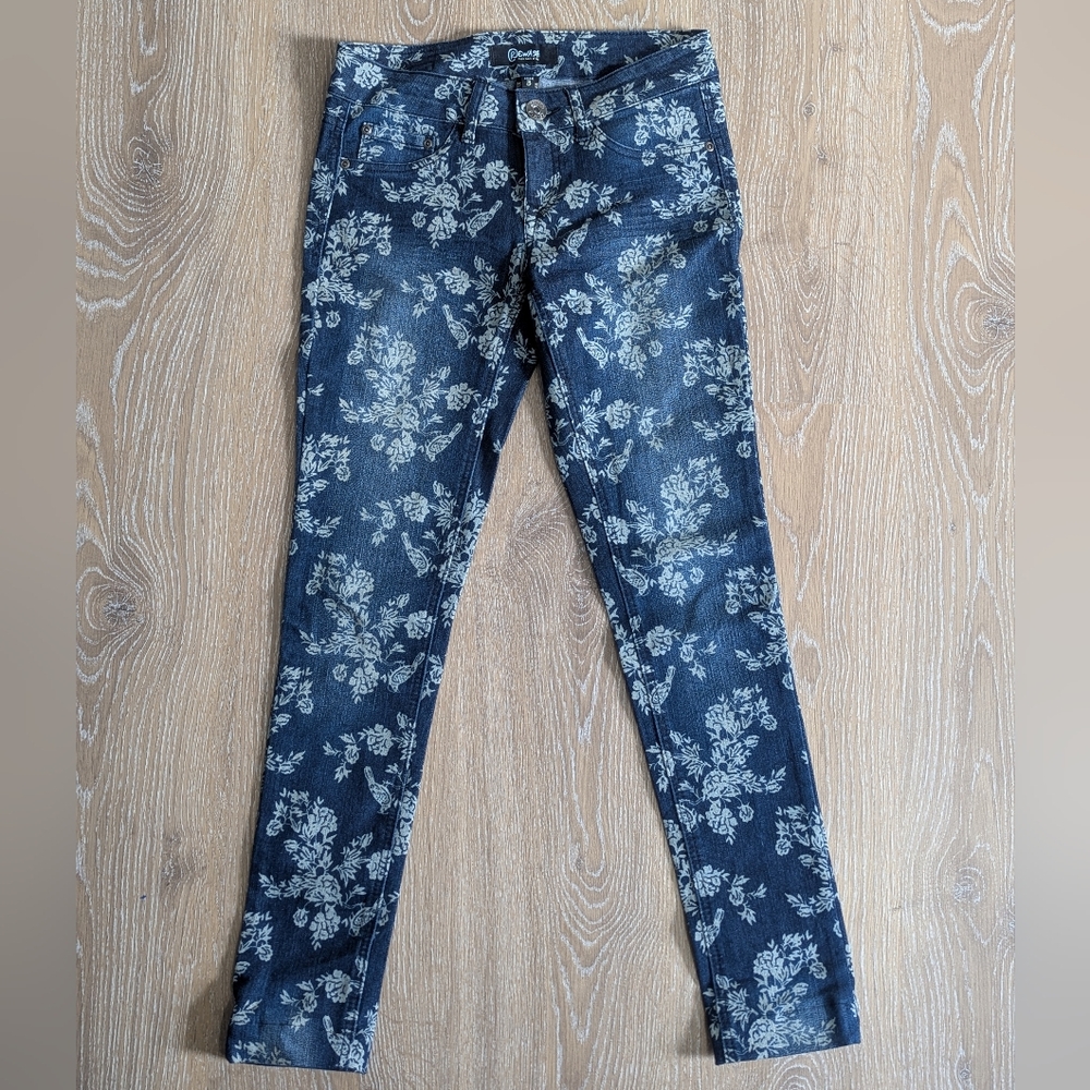 Rewash Womens Bleached Floral Patterned Blue Jeans‎ Denim